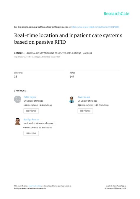 real-time location and inpatient care systems based on passive rfid|Real.